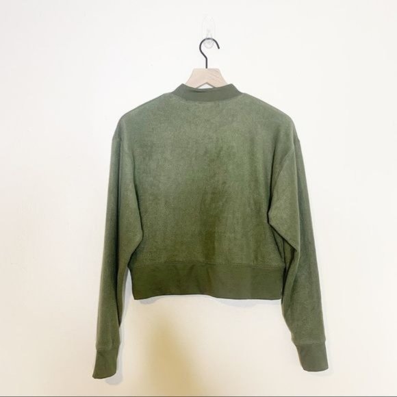 NWT Abound Olive Night Mock Neck Long Sleeve Cropped Fleece Pullover Small - Picture 3 of 11